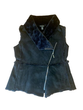 White House Black Market Faux Fur Suede Vest Black Size M